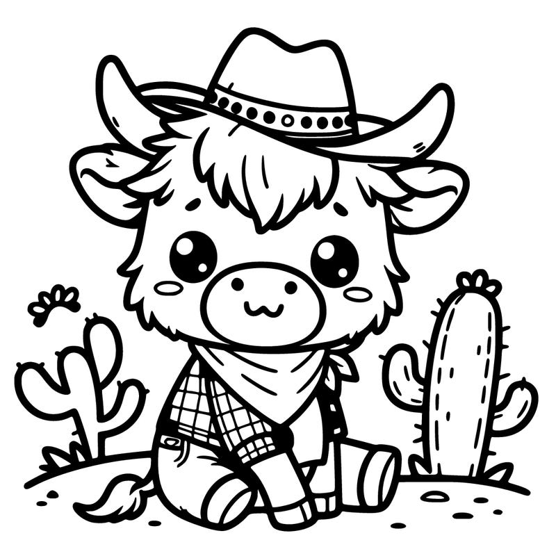 cute highland cow in cowboy hat