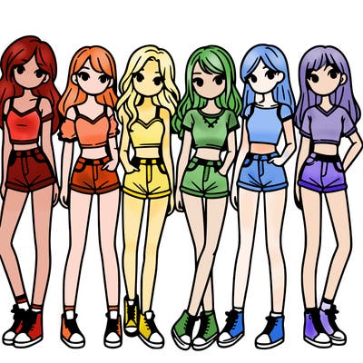 a group of girls wearing crop tops and shorts