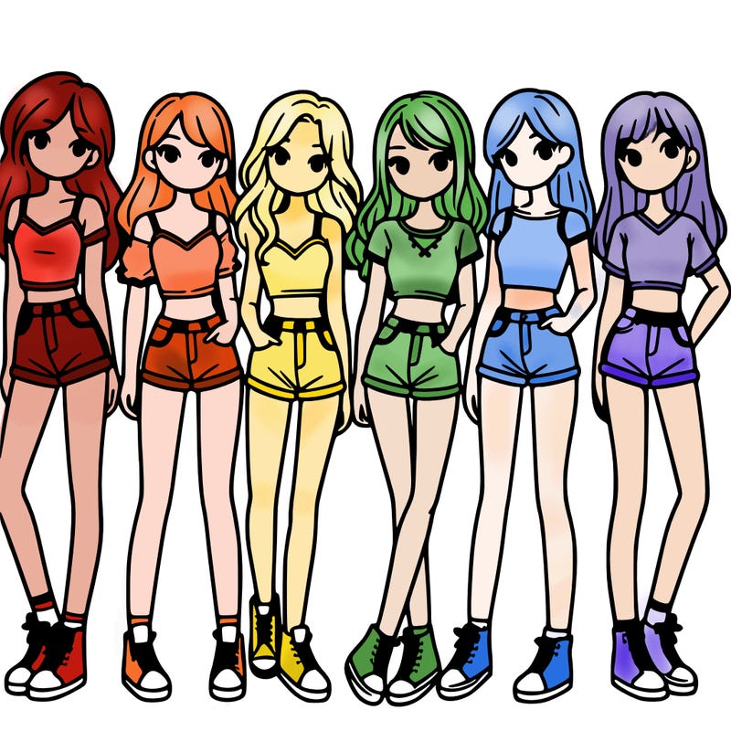 a group of girls wearing crop tops and shorts