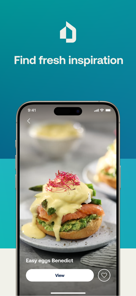 HomeID (Kitchen+) - Interfaccia dell'app HomeID che mostra una facile ricetta per le uova alla Benedict come ispirazione per la cucina