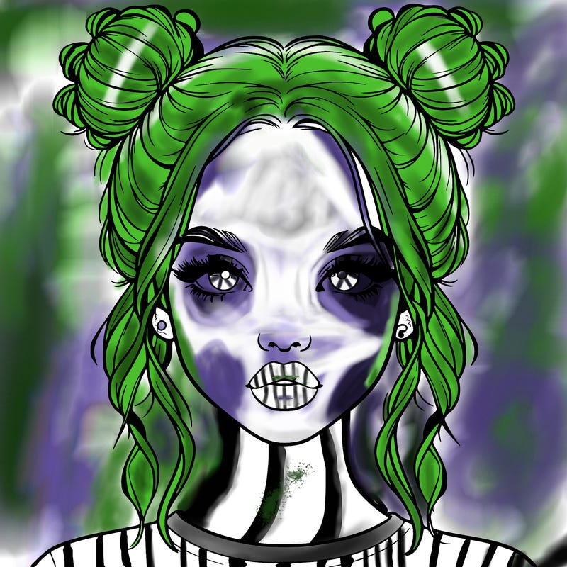 realistic girl with two buns in hair and lips