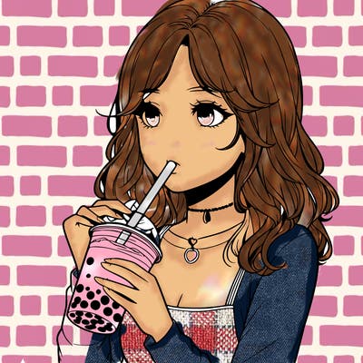 realistic girl drinking boba tea