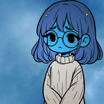 sad girl with glasses in a sweater