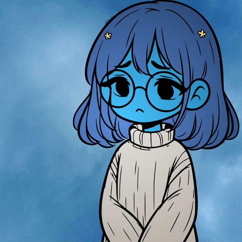 sad girl with glasses in a sweater