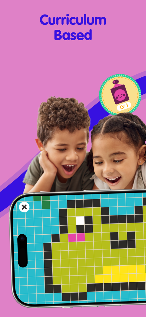 Fiete PlaySchool for kids 5+ - Two children playing a pixel art frog game on a mobile device in the Fiete PlaySchool app