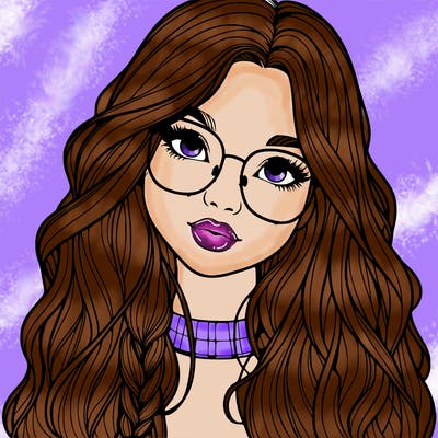 girl with long hair and freckles and glasses realistic