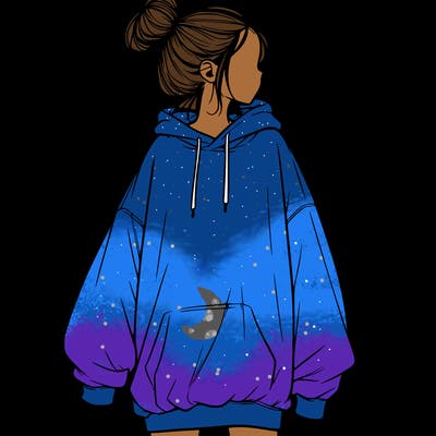 realistic girl with a oversized sweatshirt on and a bun