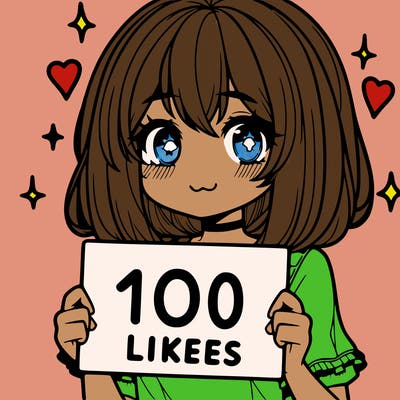anima girl holding a 100 likes sign in her hand