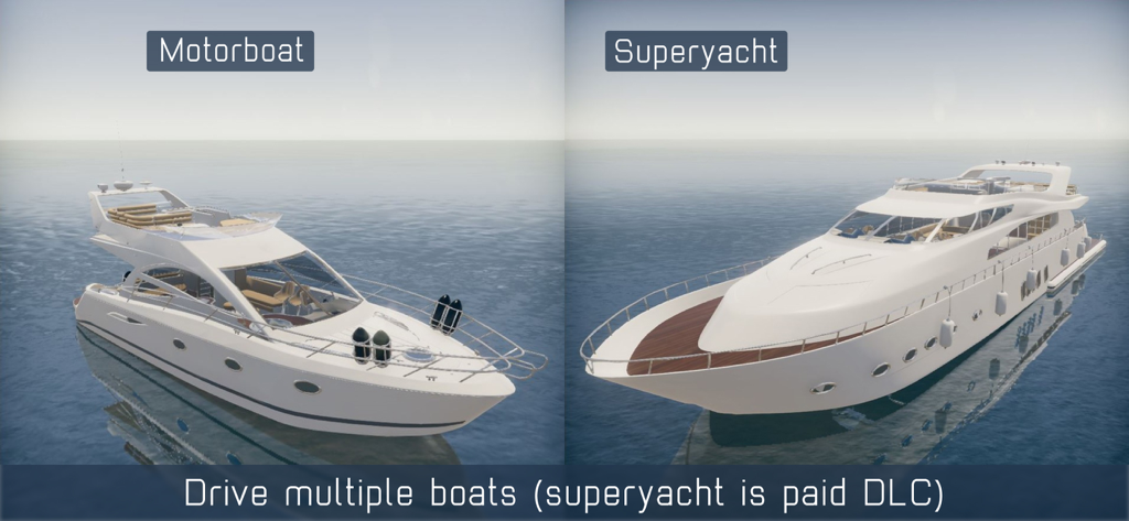 Boat Master - Side by side comparison of a motorboat and a luxury superyacht in Boat Master