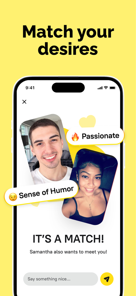 Instinct: Casual Dating App - Match screen on Instinct dating app displaying two user profiles and a match notification.