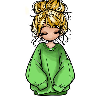 girl with baggy sweatshirt and messy bun