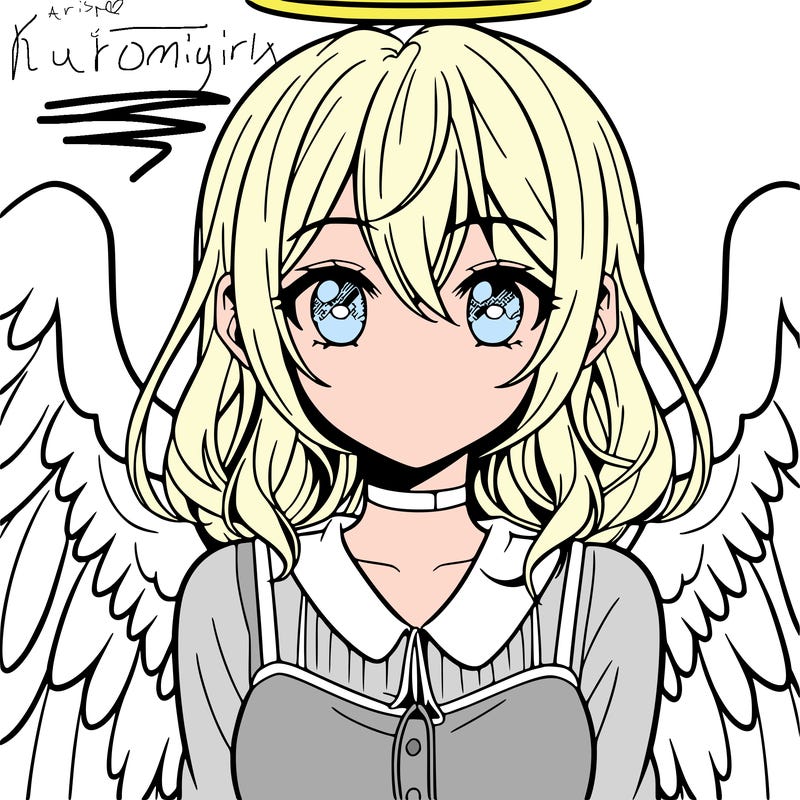 a manga girl with angel wings and a halo