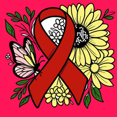 cancer awareness symbol with flowers and butterflies