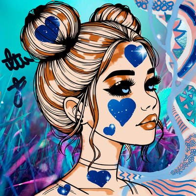 realistic girl with buns on the top of her head