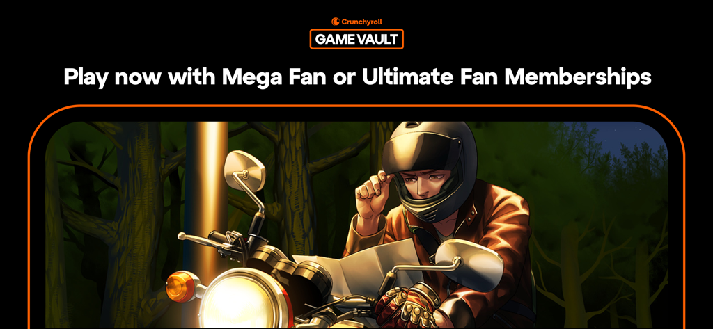 Crunchyroll: Raging Loop - 캐릭터가 지도책을 읽고 있는 오토바이에 앉아 있는 크런치롤 레이징 루프 프로모션 아트워크