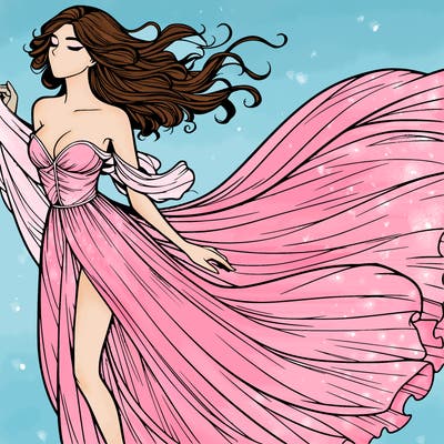 realistic woman in dress flowing the the wind