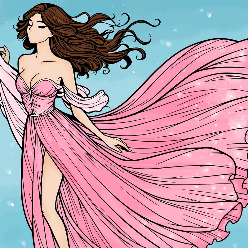 realistic woman in dress flowing the the wind