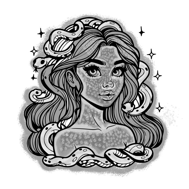 realistic girl with snakes as hair