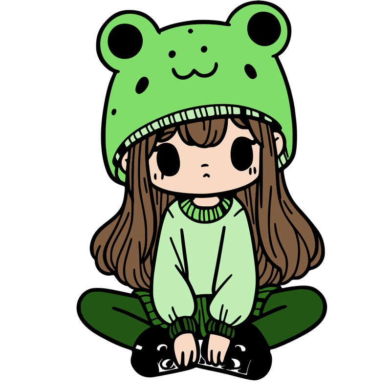 a girl wearing a frog hat and some frog socks