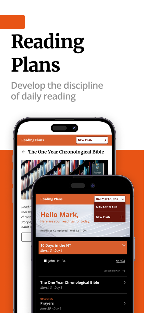 Filament Bible - Filament Bible app interface for daily reading plans and progress tracking