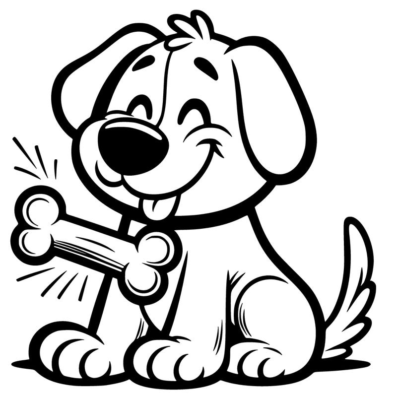dog with a bone that’s happy