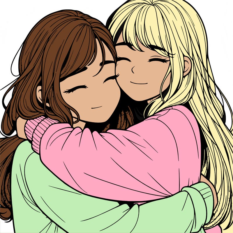 realistic two girls hugging