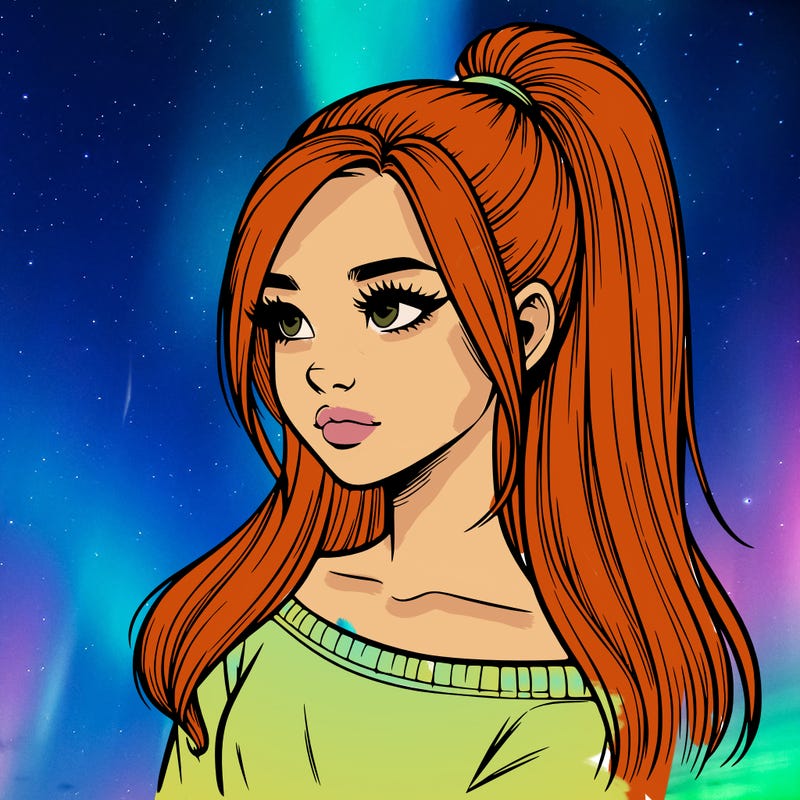 realistic girl with a high ponytail