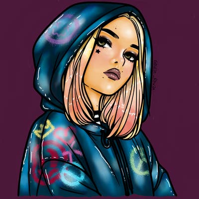 a realistic girl in a hoodie