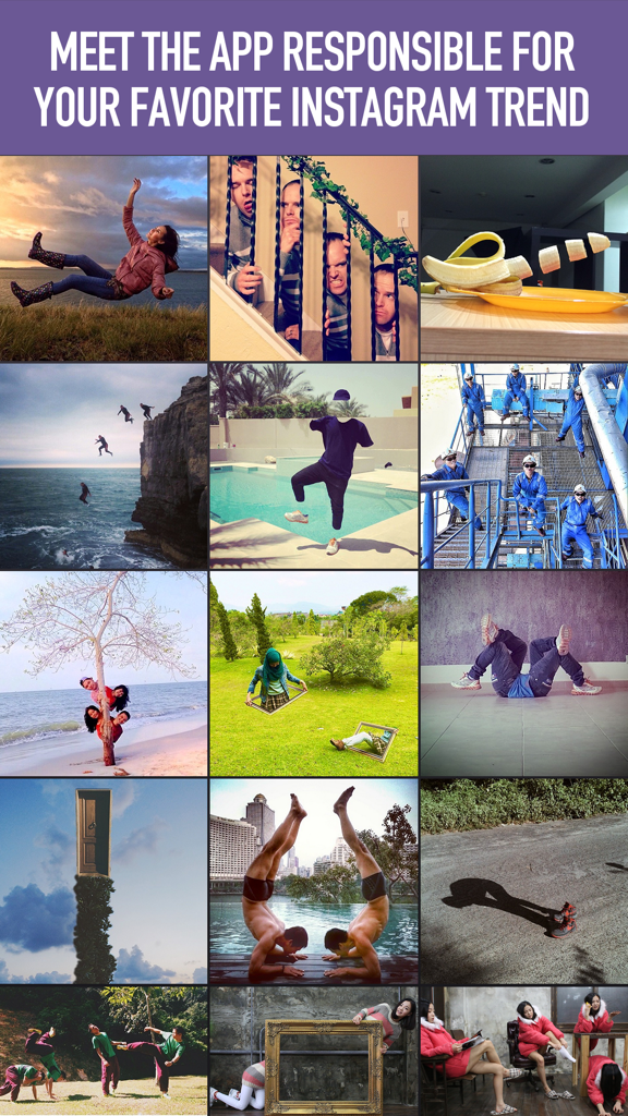 Clone Camera Pro - A grid of surreal and creative photos showing cloning and levitation effects