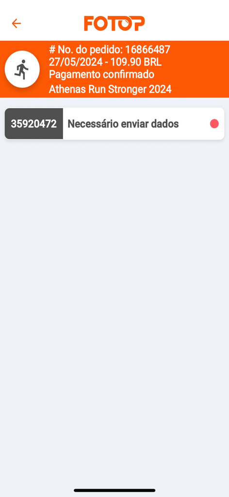 Fotop - Fotop app screenshot showing a confirmed payment and order details for a race photo package