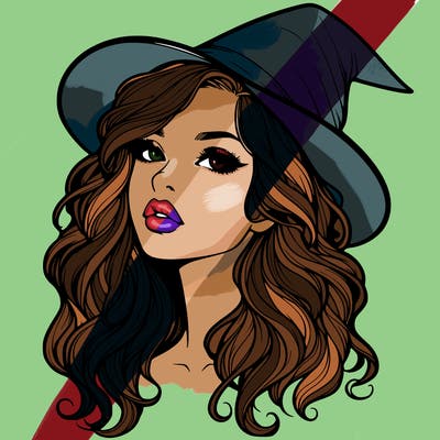 realistic witch girl with wavy hair and lips