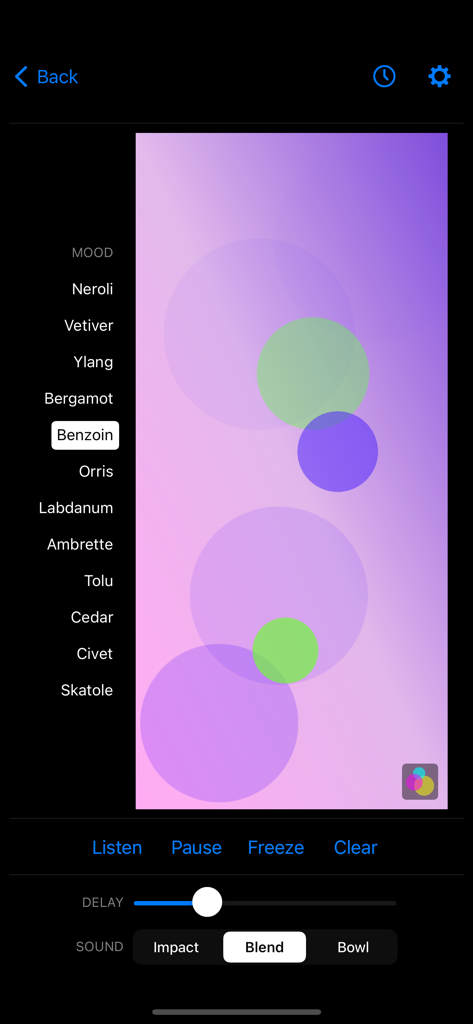 Bloom - Bloom app interface with mood selection menu and colorful generative circles