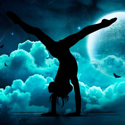 realistic gymnastic hand stand girl in four splits