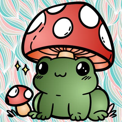 a cute frog with a mushroom hat