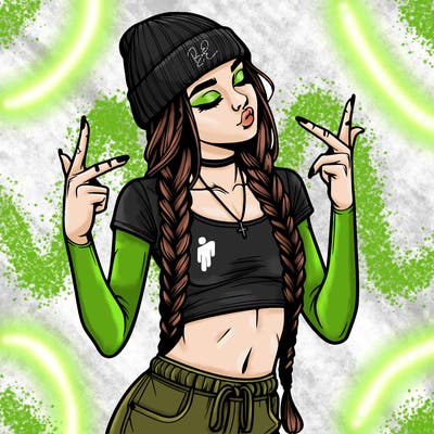 realistic teenage girl with braids and a beanie and crop top doing 🫶🏼