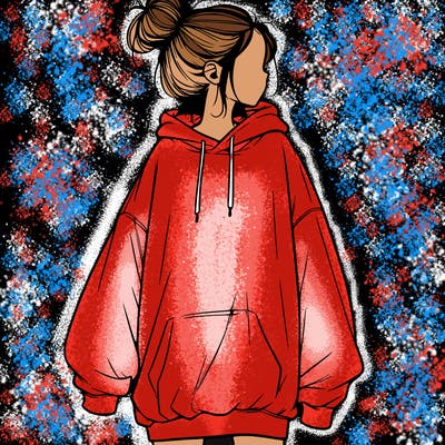 realistic girl with a oversized sweatshirt on and a bun