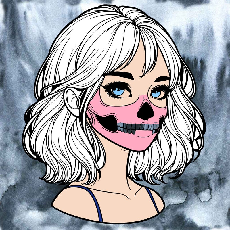 realistic girl with skull