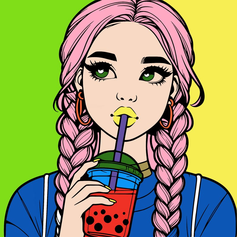 realistic girl with braided hair drinking boba