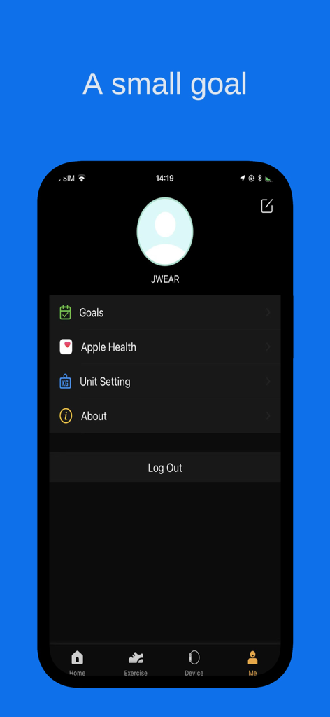 JWEAR - JWEAR app user profile screen showing goals and Apple Health integration settings