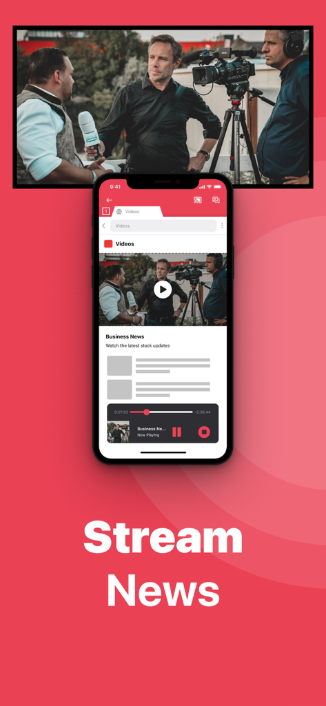 iPhone screen mirroring business news wirelessly to a large Samsung Smart TV