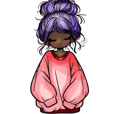 girl with baggy sweatshirt and messy bun