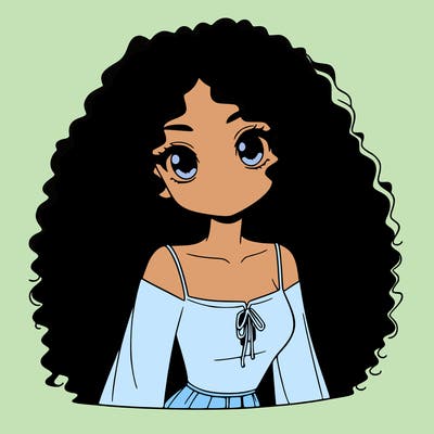 a black anime girl with long afro hair