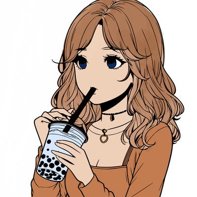 realistic girl drinking boba tea