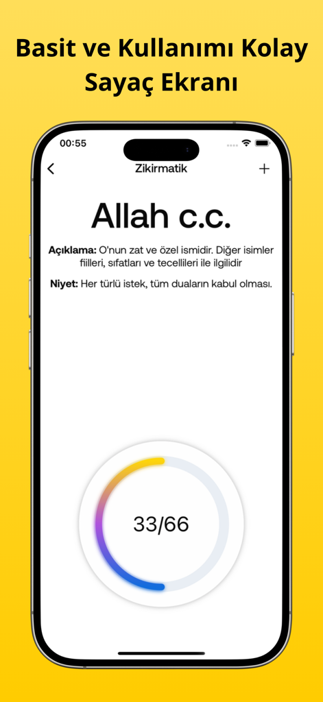Zikirmatik - Tesbih sayaç - A simple digital tasbih counter screen in the Zikirmatik app showing progress for dhikr repetitions.