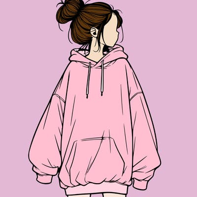realistic girl with a oversized sweatshirt on and a bun