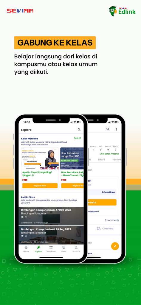 Screenshot of the EdLink mobile app explore screen showing various campus and public courses available for students to join