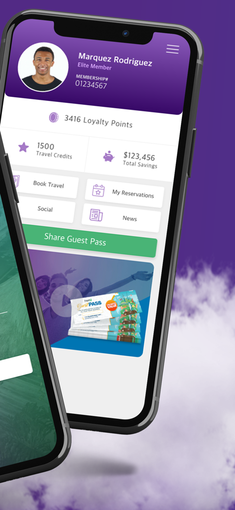 Travel Advantage - Profilo membro Elite sull'app Travel Advantage che mostra premi e risparmi