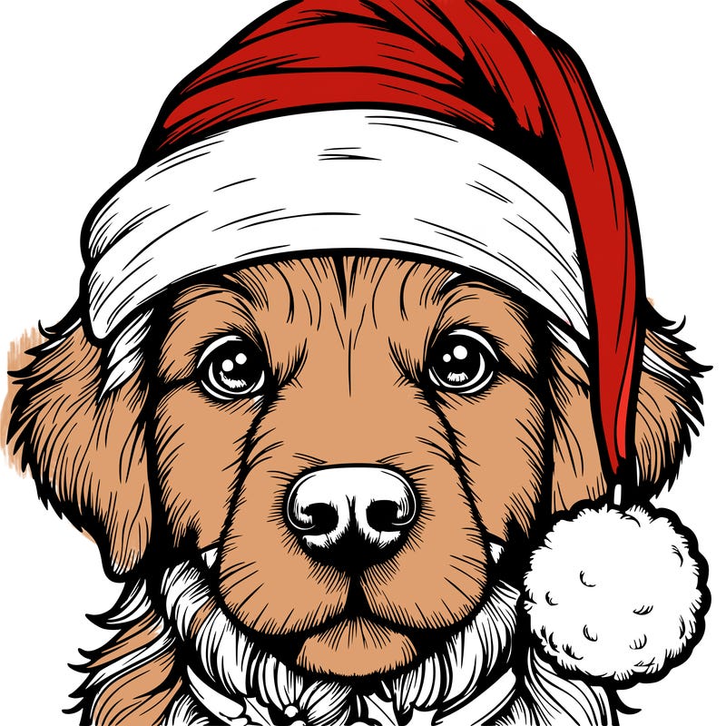 realistic dog with a christmas hat