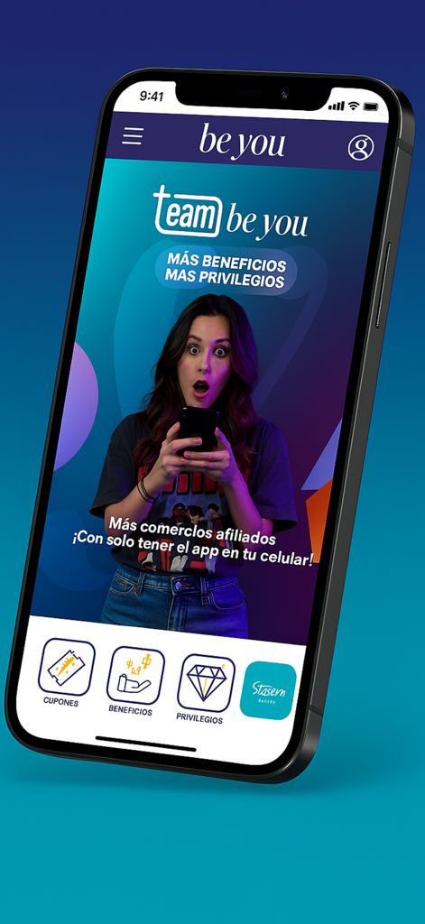 Be you Steven’s - Interfaz de la aplicación Be you Steven's que muestra recompensas del programa de fidelización y beneficios de socios en la pantalla de un smartphone.