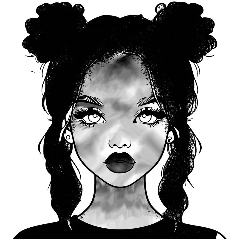 realistic girl with two buns in hair and lips